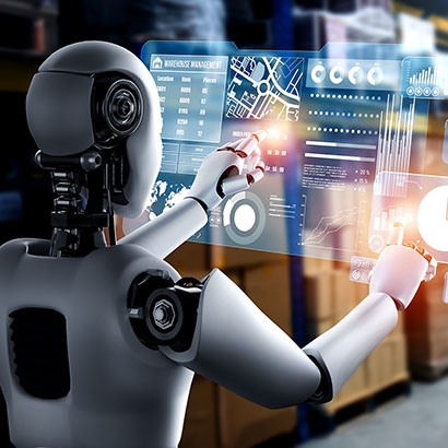 image of humanoid robot working in a warehouse